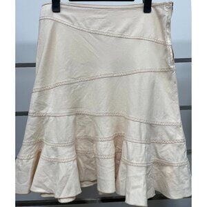 URBAN OUTFITTERS Cream Cotton Twill Seamed Midi Skirt w/Flounce - Med - Preowned